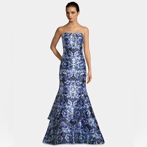 Xscape Blue White Rhinestone Strapless Mermaid Dress Gown